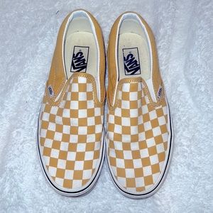 Slip-on Vans, yellow checkered! Good condition, womens size 9